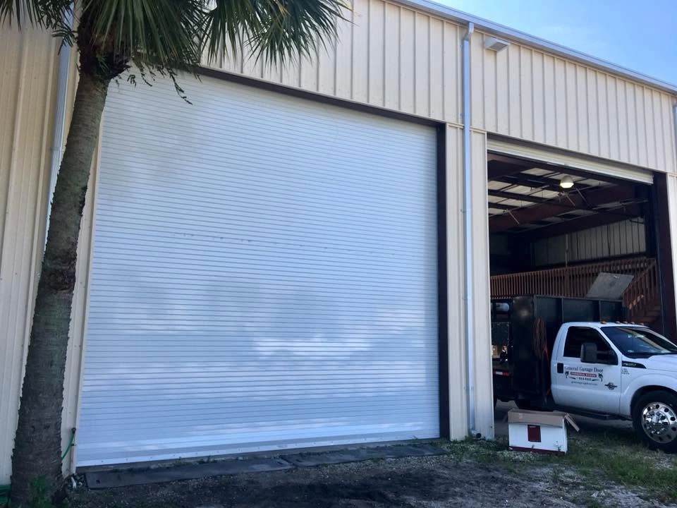 Truck parked outside industrial building